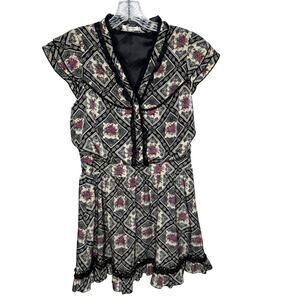 Axes Femme Japan‎ Floral Lace Trim Dress Ruffle Hem Boho Cottagecore Size M